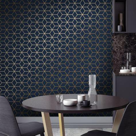 house of alice cubic shimmer metallic wallpaper navy blue gold|HOUSE OF ALICE Cubic Shimmer Metallic Wallpaper Navy Blue, .